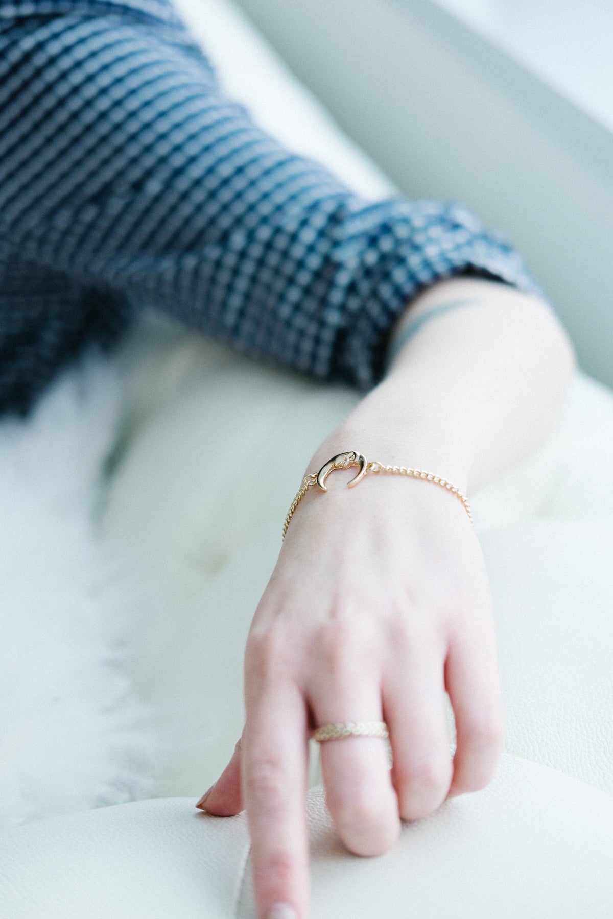 Crescent Moon bracelet worn on the wrist