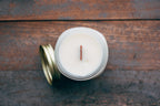 Wooden wick of the Moonlit Sandalwood candle seen from above